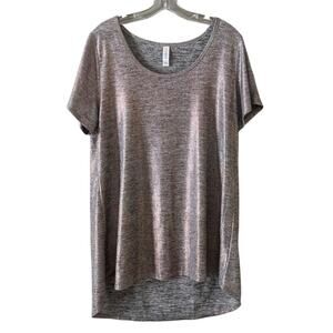 LulaRoe Women Size Large Short Sleeve Shirt Metallic Colorful Hi Low Stretch